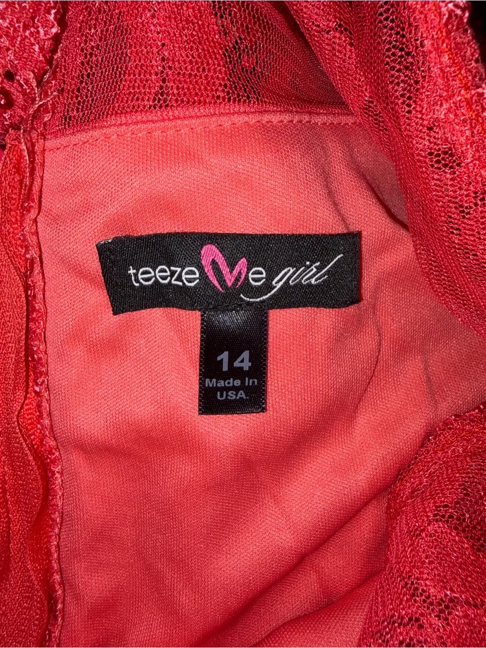 NWT Teeze Me Girl Coral Floral Sequined Lace Dress Size 14